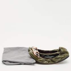 Miu Miu Green Patent Leather Scrunch Ballet Flats Size 39.5