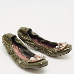 Miu Miu Green Patent Leather Scrunch Ballet Flats Size 39.5