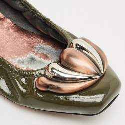 Miu Miu Green Patent Leather Scrunch Ballet Flats Size 39.5