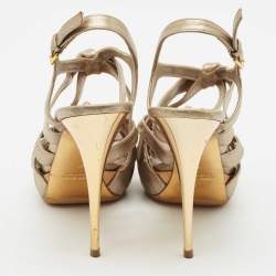 Miu Miu Metallic Leather Bow Ankle Strap Platform Sandals Size 41