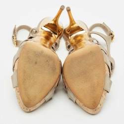 Miu Miu Metallic Leather Bow Ankle Strap Platform Sandals Size 41
