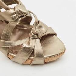 Miu Miu Metallic Leather Bow Ankle Strap Platform Sandals Size 41