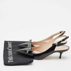 Miu Miu Black Patent Leather Bow Slingback Pumps Size 37