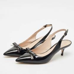 Miu Miu Black Patent Leather Bow Slingback Pumps Size 37