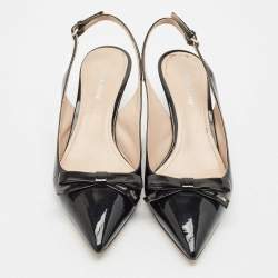 Miu Miu Black Patent Leather Bow Slingback Pumps Size 37