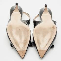 Miu Miu Black Patent Leather Bow Slingback Pumps Size 37