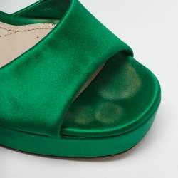 Miu Miu Green Satin Crystal Embellished Ankle Strap Block Heel Platform Sandals Size 38