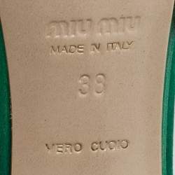 Miu Miu Green Satin Crystal Embellished Ankle Strap Block Heel Platform Sandals Size 38
