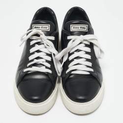 Miu Miu Black Leather Low Top Sneakers Size 39