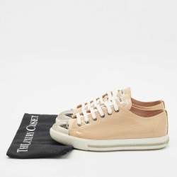 Miu Miu Beige Patent Leather Metal Cap Toe Low Top Sneakers Size 38.5