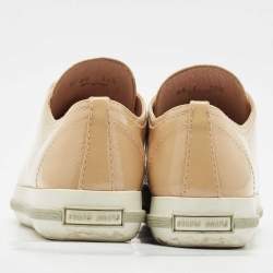Miu Miu Beige Patent Leather Metal Cap Toe Low Top Sneakers Size 38.5