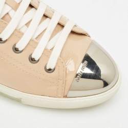 Miu Miu Beige Patent Leather Metal Cap Toe Low Top Sneakers Size 38.5
