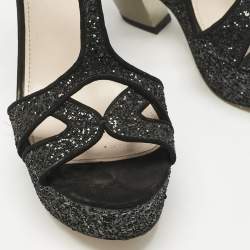 Miu Miu Black Glitter Wedge Slingback Sandals Size 41