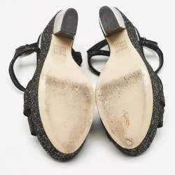 Miu Miu Black Glitter Wedge Slingback Sandals Size 41