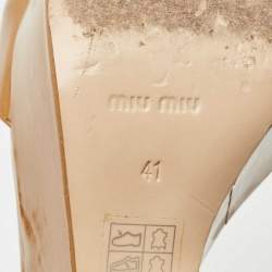 Miu Miu Tan/Silver Patent Leather T Strap Platform Sandals Size 41