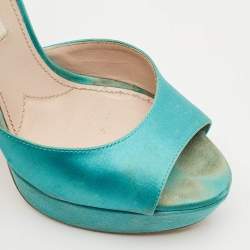 Miu Miu Green Satin Crystal Embellished Heel Ankle Strap Sandals Size 37