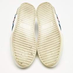 Miu Miu Silver/White Leather and Glitter Patch Slip on Sneakers Size 40