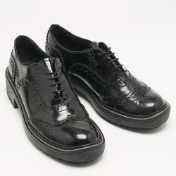 Miu Miu Black Patent Brogue Leather Oxfords Size 38.5