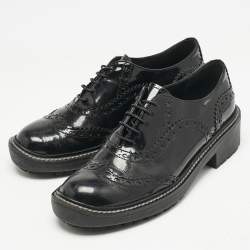 Miu Miu Black Patent Brogue Leather Oxfords Size 38.5