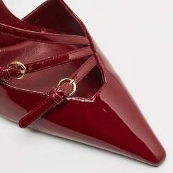 Miu Miu Burgundy Patent Leather Pointed Toe Buckle Slingback Pumps Size 37.5