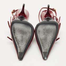 Miu Miu Burgundy Patent Leather Pointed Toe Buckle Slingback Pumps Size 37.5
