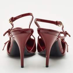 Miu Miu Burgundy Patent Leather Pointed Toe Buckle Slingback Pumps Size 37.5
