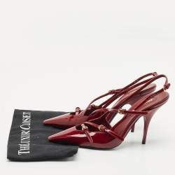 Miu Miu Burgundy Patent Leather Pointed Toe Buckle Slingback Pumps Size 37.5
