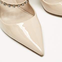 Miu Miu Beige Patent Leather Crystal Embellished Slingback Pump Size 40