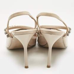 Miu Miu Beige Patent Leather Crystal Embellished Slingback Pump Size 40