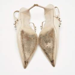 Miu Miu Beige Patent Leather Crystal Embellished Slingback Pump Size 40