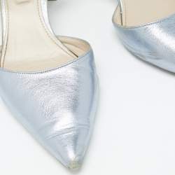 Miu Miu Metallic Blue Leather and Glitter Crystal Embellished Block Heel Pumps Size 38