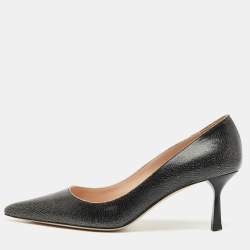 Miu Miu Black Crackled Leather Pointed Toe Pumps Size 35