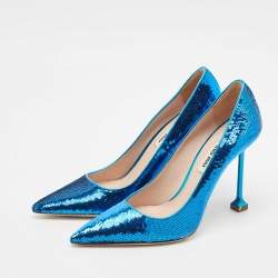 Miu Miu Blue Sequin Embellished Pointed Toe Pumps Size 37.5