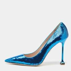 Miu Miu Blue Sequin Embellished Pointed Toe Pumps Size 37.5