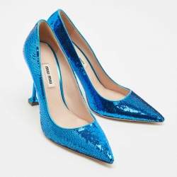 Miu Miu Blue Sequin Embellished Pointed Toe Pumps Size 37.5