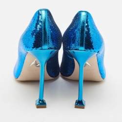 Miu Miu Blue Sequin Embellished Pointed Toe Pumps Size 37.5