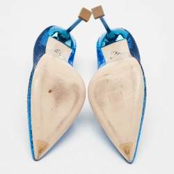 Miu Miu Blue Sequin Embellished Pointed Toe Pumps Size 37.5