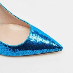 Miu Miu Blue Sequin Embellished Pointed Toe Pumps Size 37.5
