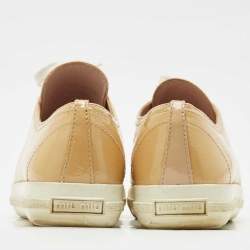 Miu Miu Beige Patent Leather Crystal Embellished Cap Toe Sneakers Size 39.5