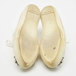 Miu Miu Beige Patent Leather Crystal Embellished Cap Toe Sneakers Size 39.5