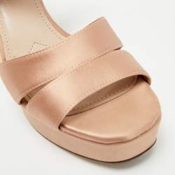 Pre Owned Miu Miu Pink Satin Crystal Embellished Heel Platform Sandals Size 35