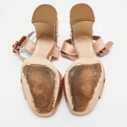 Pre Owned Miu Miu Pink Satin Crystal Embellished Heel Platform Sandals Size 35