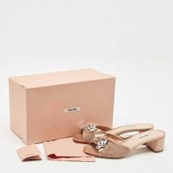 Miu Miu Beige Satin Crystals Knot Slide Sandals Size 39.5