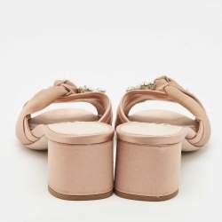 Miu Miu Beige Satin Crystals Knot Slide Sandals Size 39.5