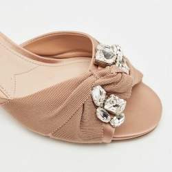 Miu Miu Beige Satin Crystals Knot Slide Sandals Size 39.5