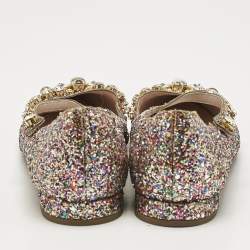Miu Miu Multicolor Glitter Mary Jane Crystals Ballet Flats Size 37.5