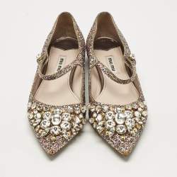 Miu Miu Multicolor Glitter Mary Jane Crystals Ballet Flats Size 37.5