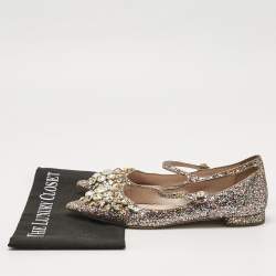 Miu Miu Multicolor Glitter Mary Jane Crystals Ballet Flats Size 37.5