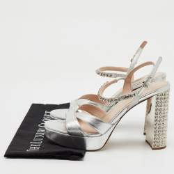 Miu Miu Silver Leather Crystal Embellished Ankle Strap Platform Sandals Size 40