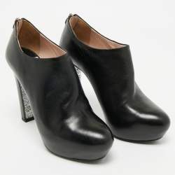 Miu Miu Black Leather  Glitter heels Booties Size 38